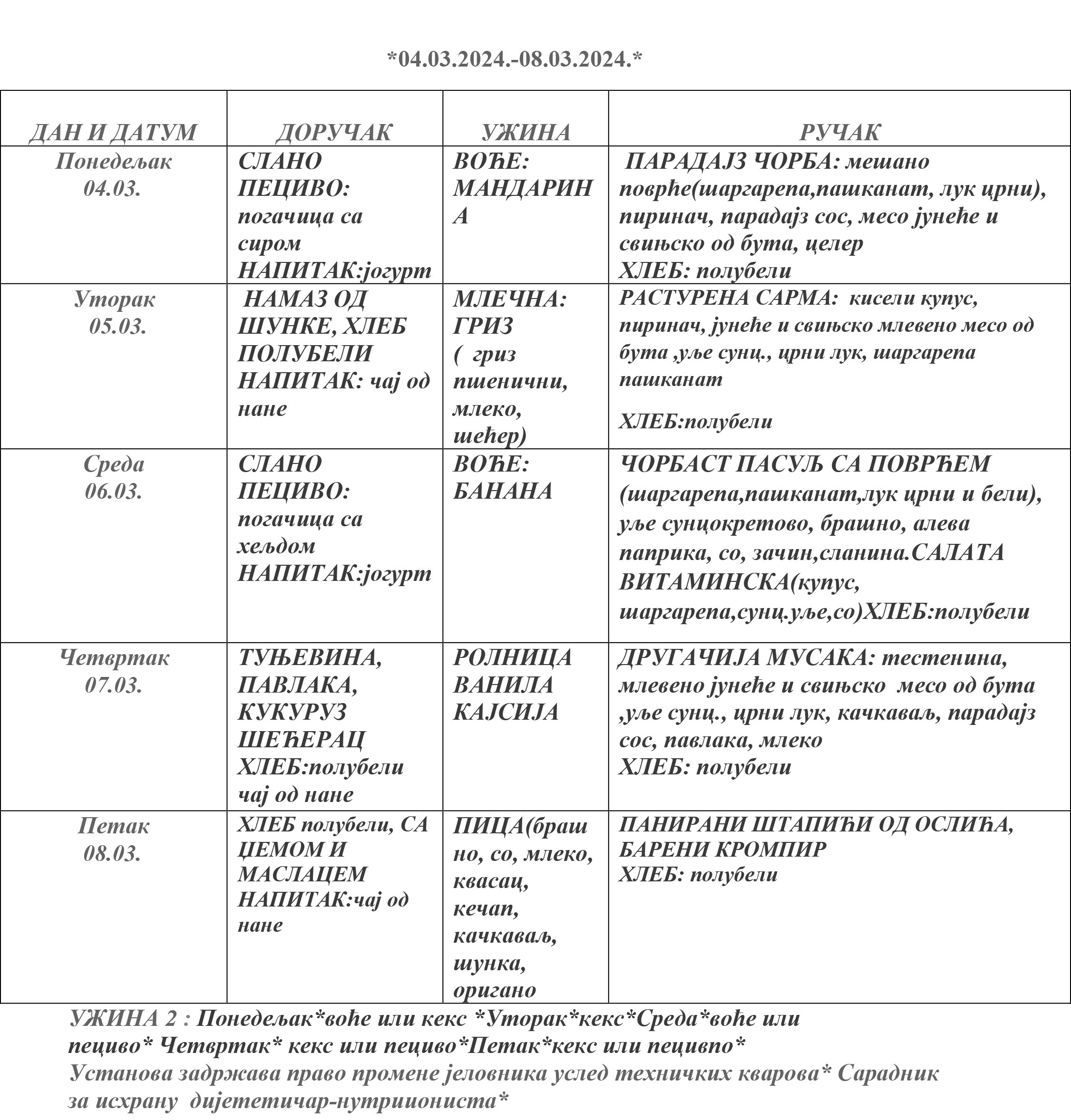 јеловник 04.03.2024. 08.03